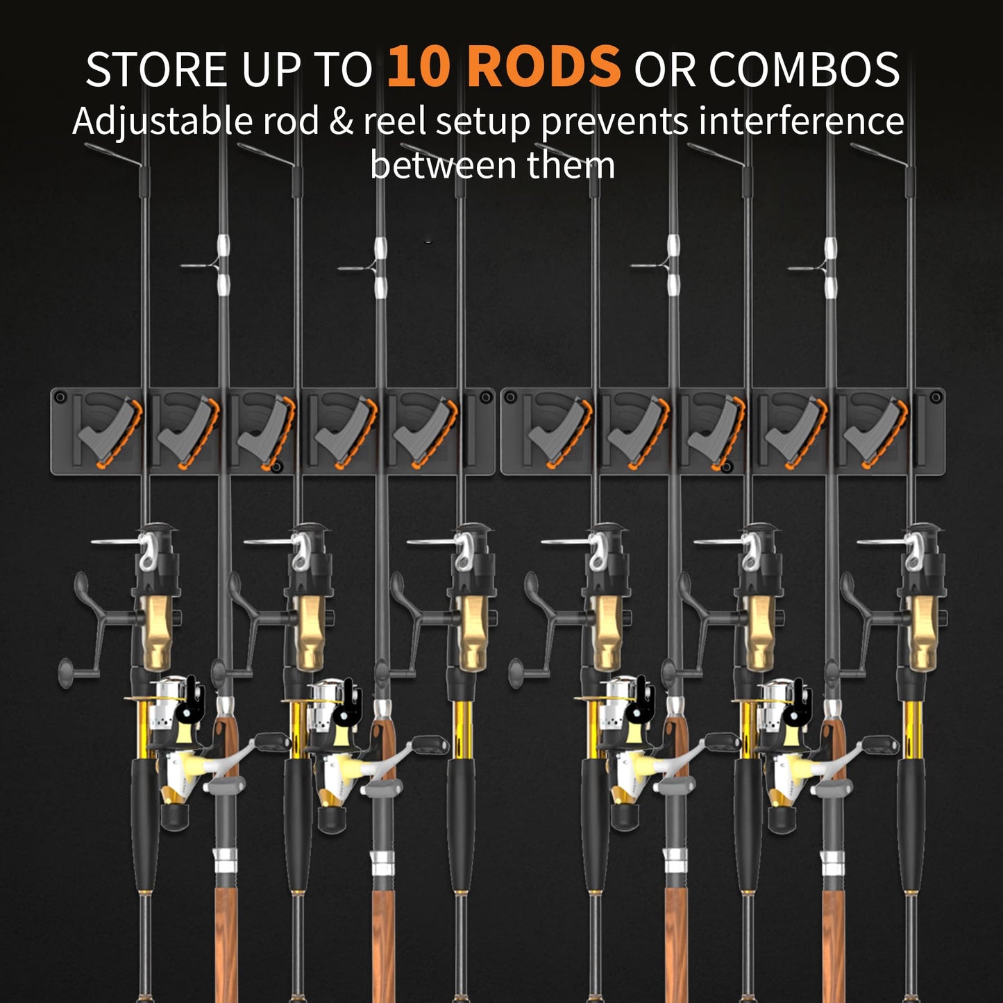 Fishing Rod Holder for Garage Wall, Vertical Fishing Pole Rack with TPE Soft Pads Each Holds Up to 5 Rods 0.1"-0.75" – Wall Mounted Fishing Rod Storage Organizer,Gifts for Men – 2 PACK (Holds 10 Rods)