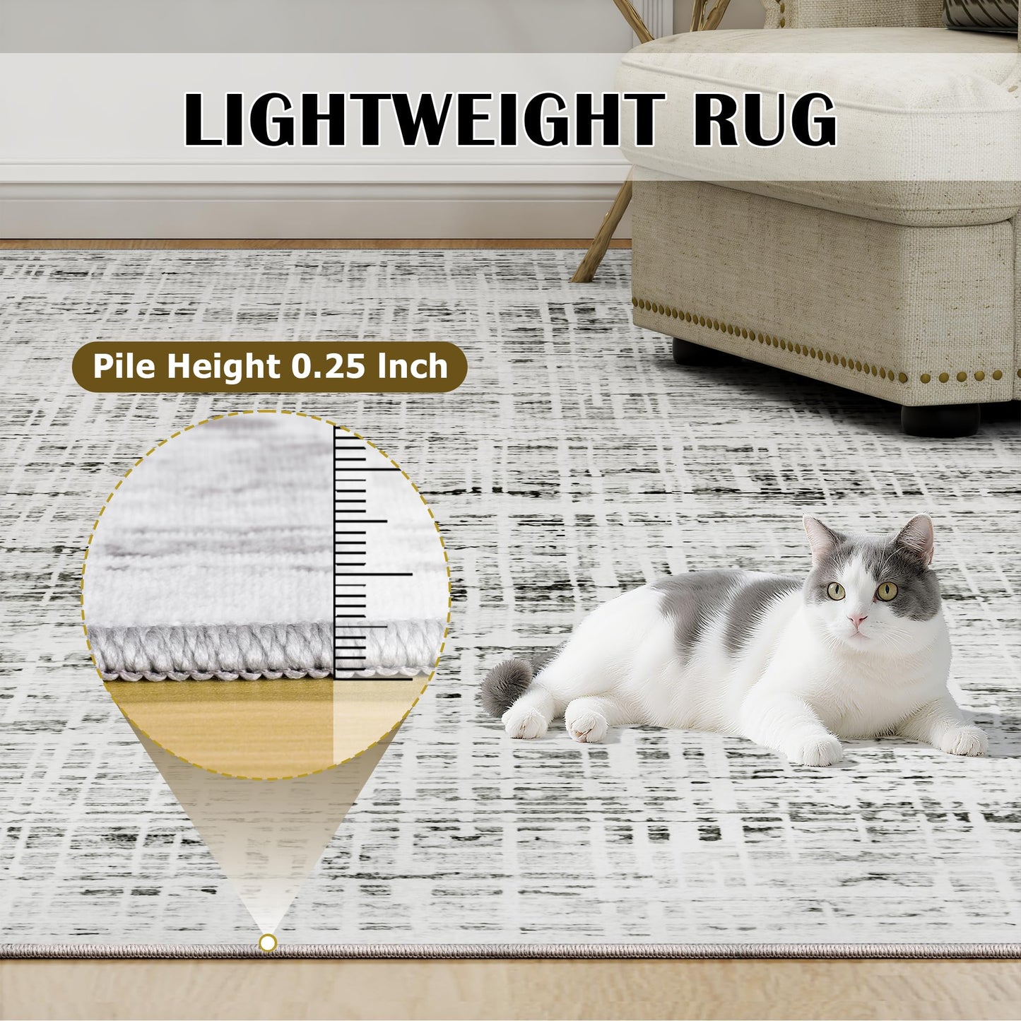 9x12 Area Rugs Washable Rug: Anti-Skid Abstract Modern Living Room Rug Soft Thin Carpets Indoor Floor Non-Shedding Carpet for Bedroom Dining Farmhouse Nursery Home Office (White Gray, 9'x12')