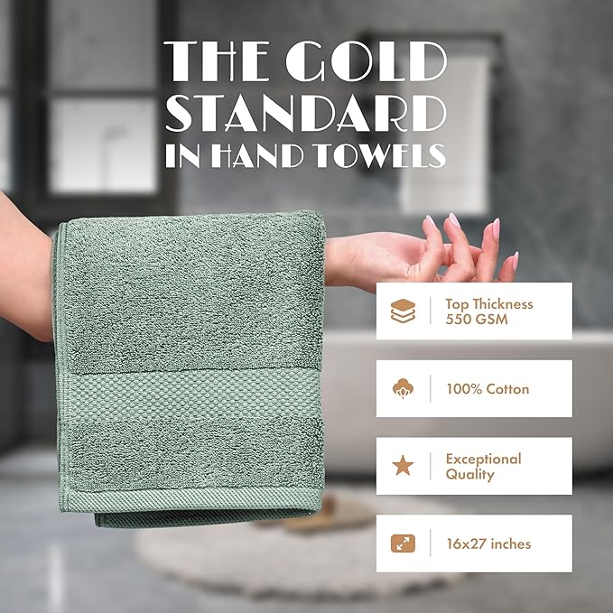 White Classic Green Hand Towels