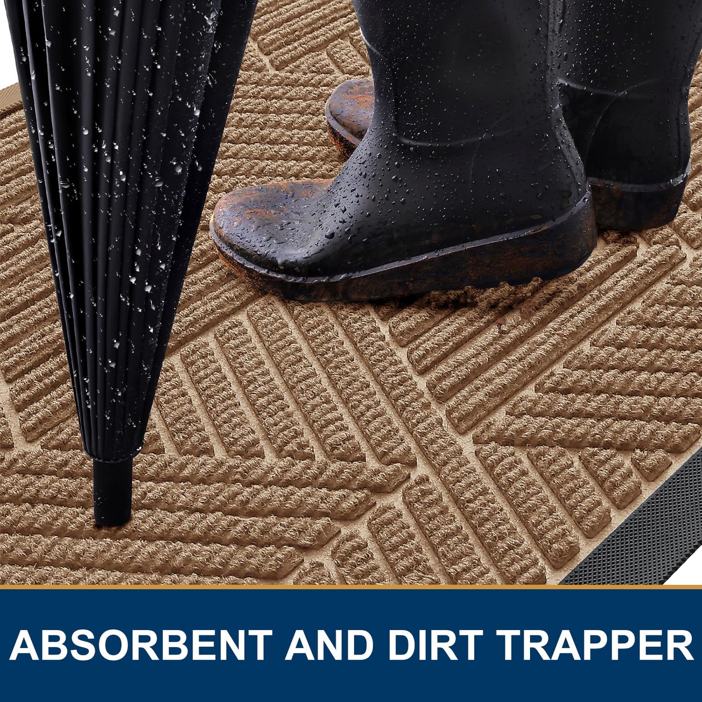Smiry Front Door Mat Outside Entrance, Heavy Duty Sturdy Natural Rubber Doormat, Trap Dirt and Moisture, Easy Clean Low Profile Mats for Indoor Outdoor Entry, Irregular Triangle (29.5x17, Coffee)