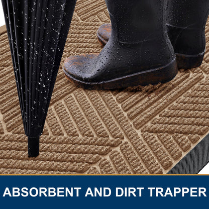 Smiry Front Door Mat Outside Entrance, Heavy Duty Sturdy Natural Rubber Doormat, Trap Dirt and Moisture, Easy Clean Low Profile Mats for Indoor Outdoor Entry, Irregular Triangle (29.5x17, Coffee)