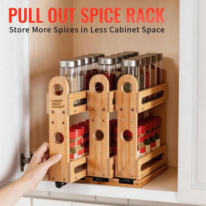 deepredcoast Pull Out Spice Rack Organizer for Cabinet Wide Slide Out Seasoning Rack Fits 2.1" Jars Large Capacity for Pantry Kitchen Cabinet 9" Deep Heavy Duty Easy Install