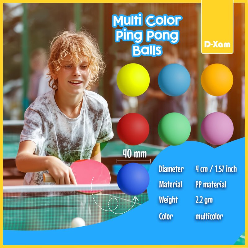 D-Xam 30 Pcs Colored Ping Pong Balls 40mm Table Tennis Ball, Plastic Ping Pong Balls for Games, Arts, Party, Pet Toys, DIY Activities
