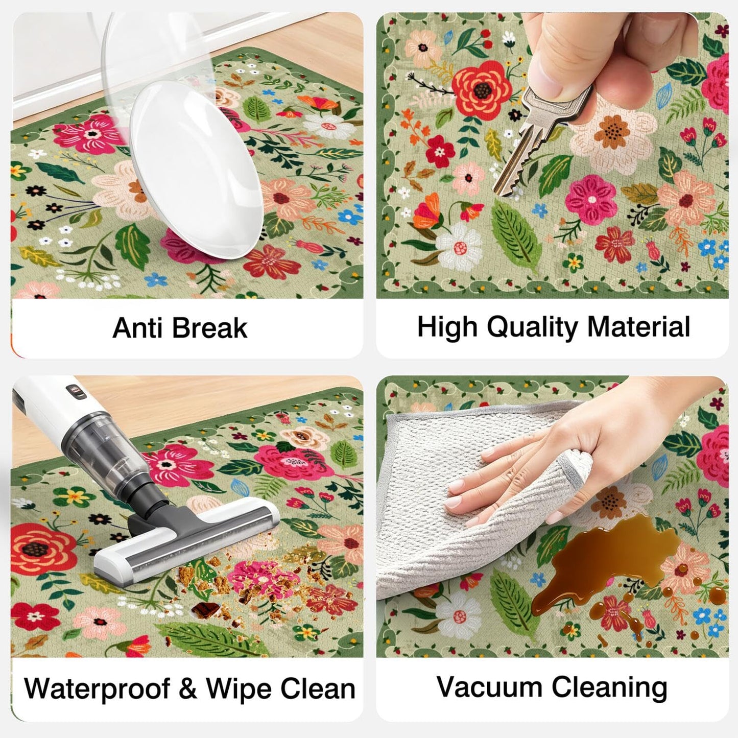 Boho Floral Anti Fatigue kitchen Rugs and Mats Non Slip Comfort Washable Waterproof Floor Kitchen decor Mat, Modern Farmhouse Bohemian rug Set of 2 for Home, Sink, Laundry, 17.3"x47"+17.3"x30"