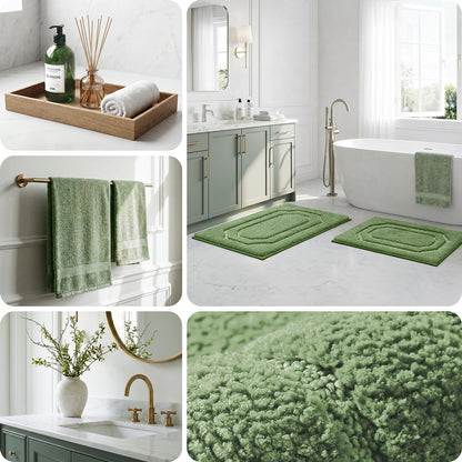 HOMEIDEAS Bathroom Rugs Sets 2 Piece, Extra Soft and Absorbent Microfiber Plush Bath Mat with Non Slip Backing(Sage Green)