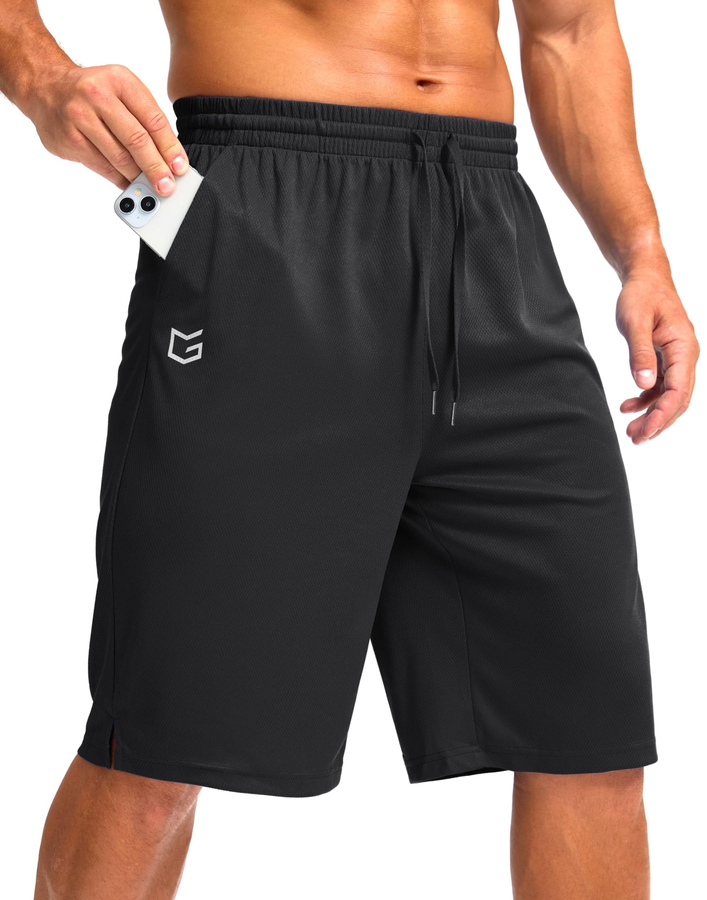 G Gradual Men's Athletic Shorts with Pockets 11" Long Basketball Shorts Lightweight Quick Dry Gym Workout Shorts for Men(Black,XXL)