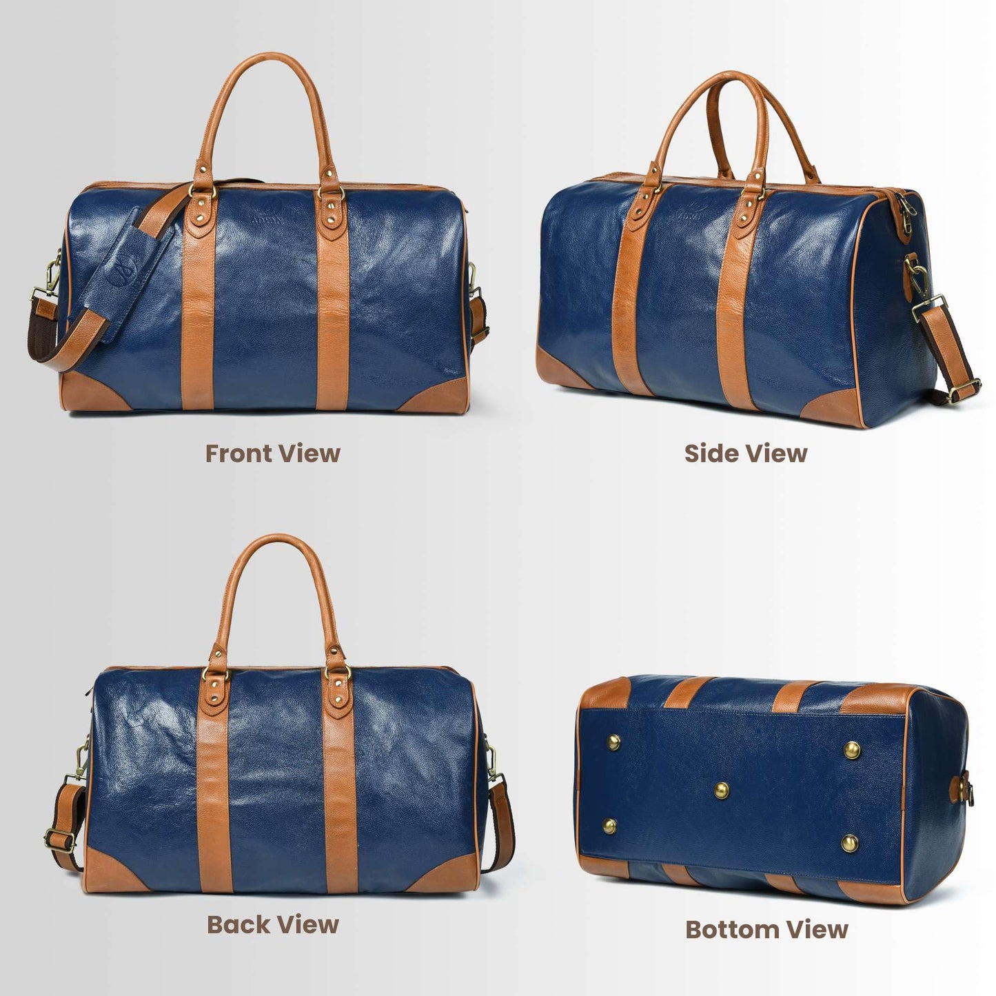 Adyan Leather Duffel Weekender Bag 20" for Men Women Handmade Soft Leather Overnight Weekend Travel Duffel Bags for Gym Sports (20 Inch, Navy Blue)