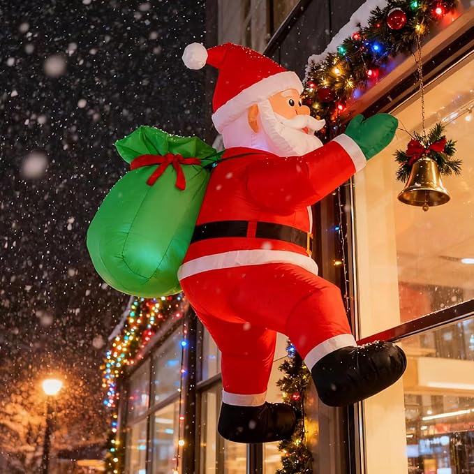 4FT Christmas Inflatable Santa Claus Outdoor Decorations Built-in Bright LEDs, Xmas Santa Carrying Present Sack, for Window Wall Roof Yard Garden Lawn Home Party