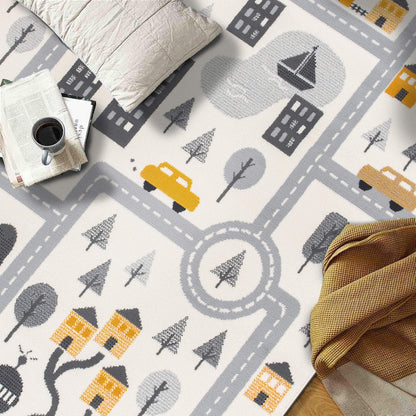 Rugshop Kids Play Road Rug for Playroom,Kidsoom,Nursery Room Interactive Cityscape for Cars and Toys Indoor Soft Area Rug 5' x 7' Cream