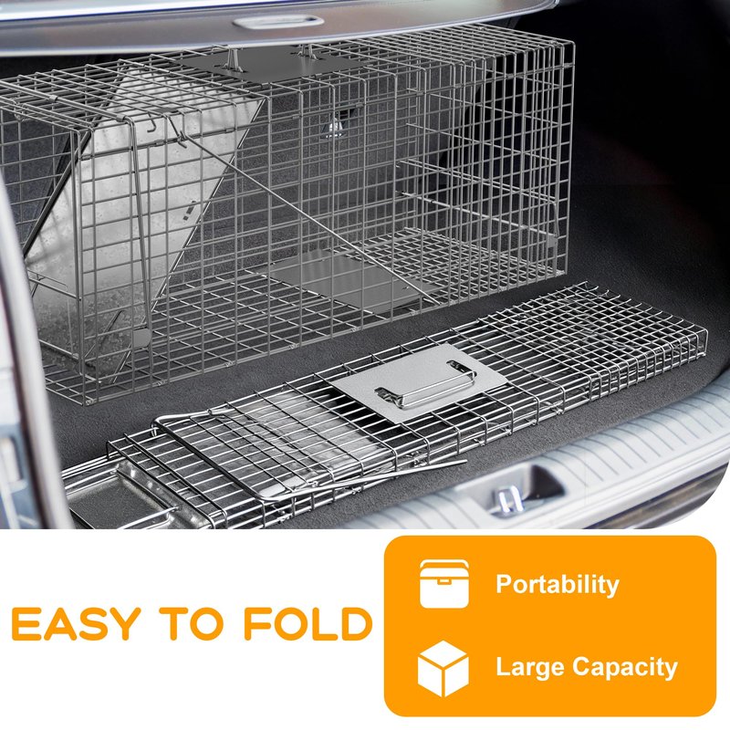 Nouva 32" Live Animal Cage Trap - Steel Large Folding Humane Cat Trap Raccoon Trap w/Handles for Rabbits, Stray Cats, Squirrels, Skunk, Groundhogs and Opossums