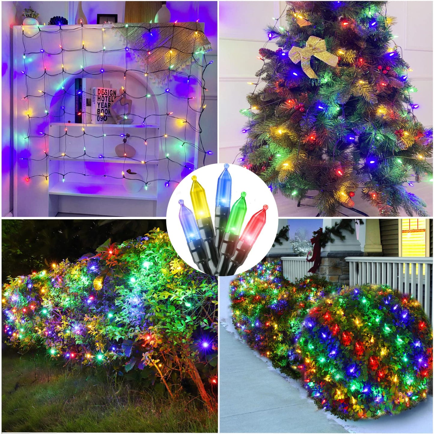 Efunly LED Christmas Net Lights for Bushes Outdoor,100 LED 5ftx5ft Waterproof 8 Modes Connectable Mesh Lights for Bushes,Garden,Yard,Trunk,Outdoor Christmas Decorations