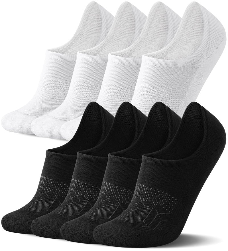 FITRELL No Show Socks Womens and Men - Athletic Cushioned Low Cut Ankle Socks Invisible Non-slip Liner Running, 8 Pairs Basic Black+White, Small