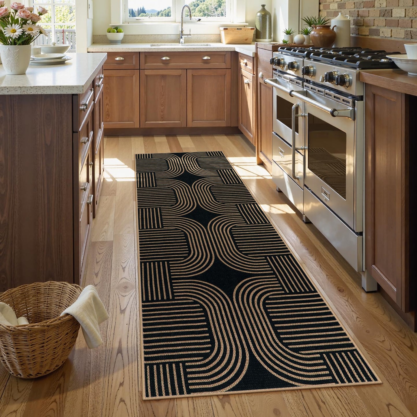 Lahome Modern Geometric Runner Rug, 2x6 Laundry Room Rug Runners for Hallways Non Slip, Washable Outdoor Carpet with Rubber Backing, Farmhouse Non Shedding Kitchen Mats for Floor Entryway