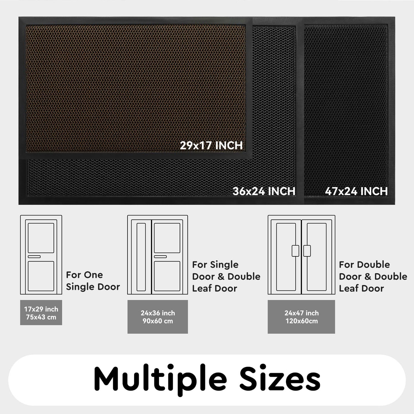 tchdio Front Door Mat Outside Entrance, Dirt Trapper Doormat-Entrance Welcome Matt Durable, Heavy Duty Entry Mat Non Slip Rubber Mats for Outside Stain Resist Door Mats for Entryway, 24"x47" Brown