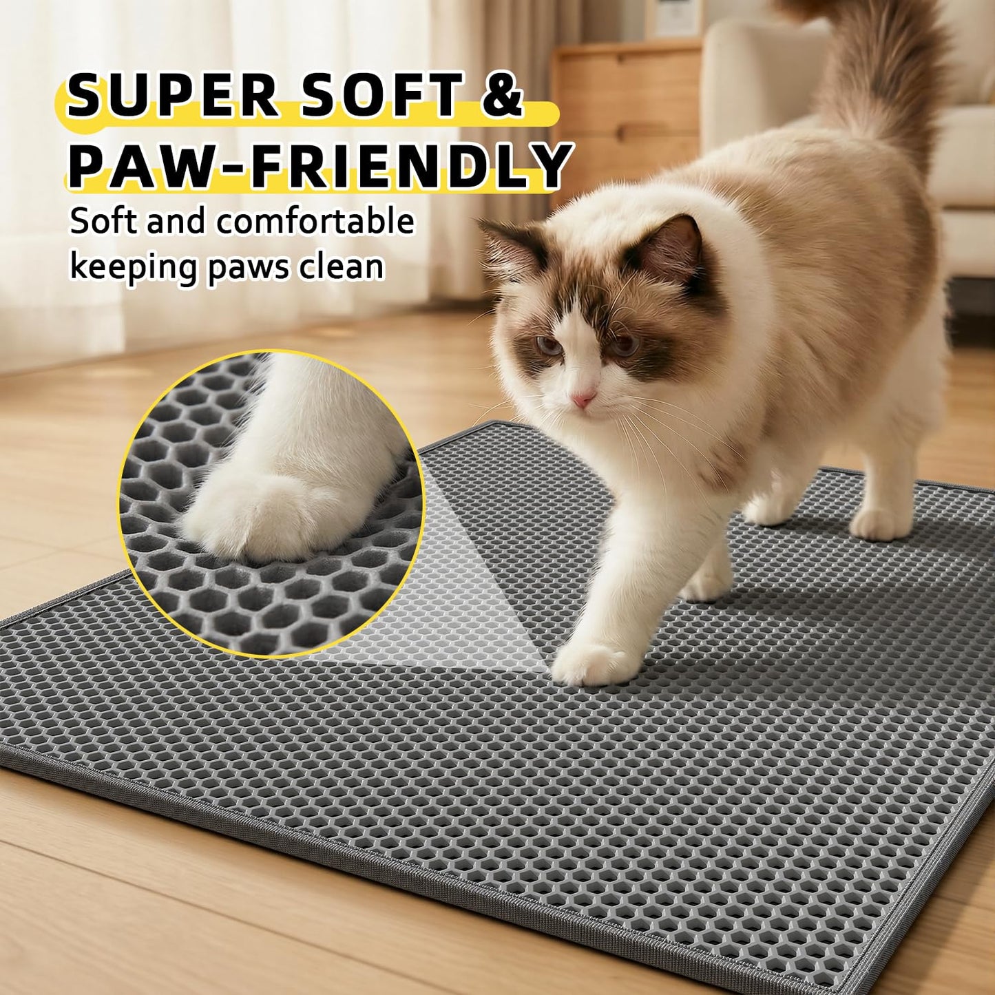 Kaxionage Cat Litter Mat, 30"X24" Large Double Layer Litter Trapping Mat, Waterproof/Urineproof, Easy to Clean Kitty Litter Mats for Floor, Scatter Control (Grey-2Pack)