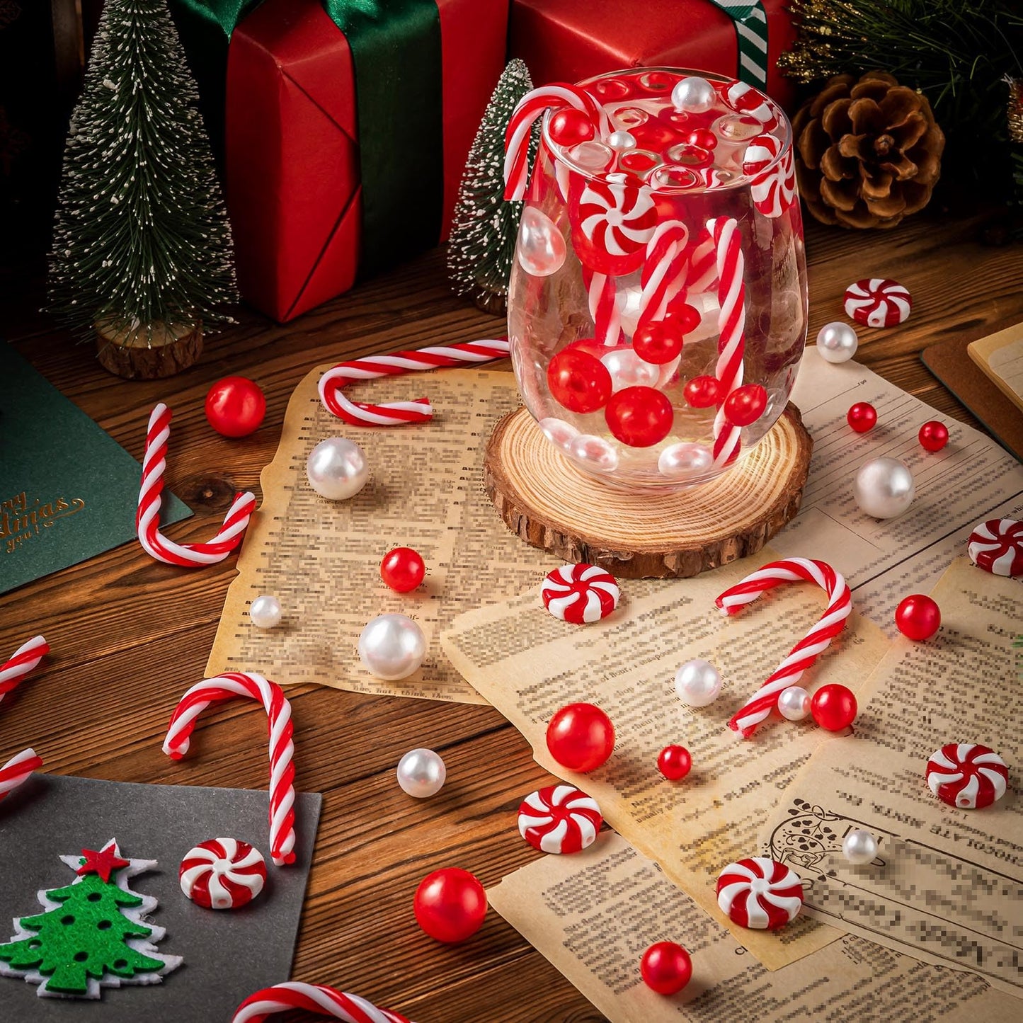 ZHWKMYP 240Pcs Christmas Vase Filler Decorations, Christmas Floating Vase Filler for Centerpieces, White and Red Candy Cane Decor