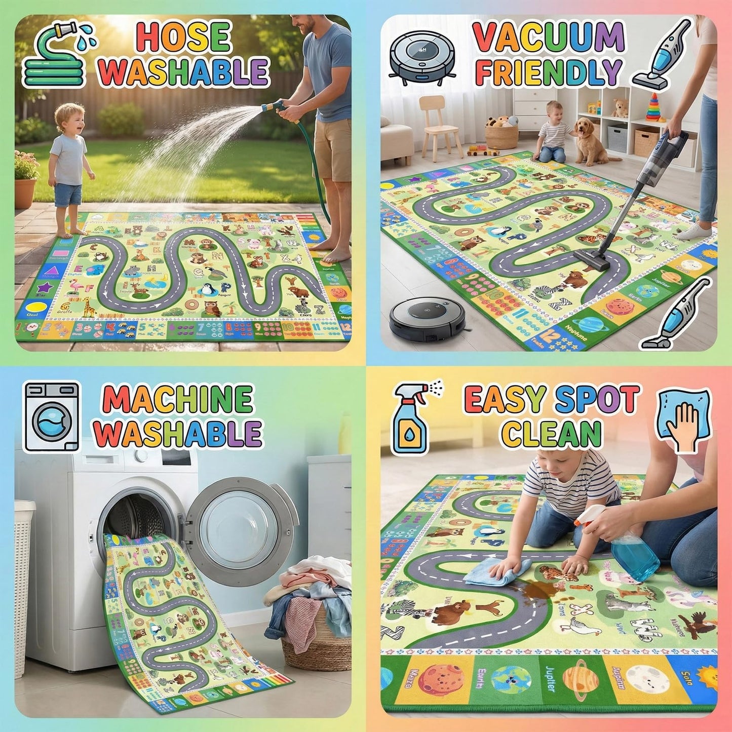 ABC Rugs for Kids Playroom, ABC Alphabet Rug with Animals Seasons Road Design, Non Slip Play Mat for Bedroom Nursery, Educational Learning Carpet for Boys Girls, 2.5x4 Feet