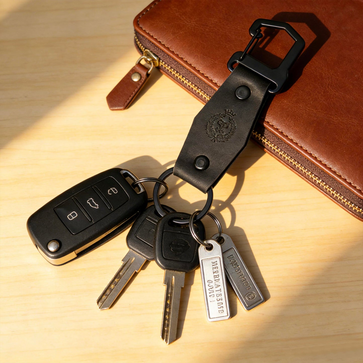 PALEVAN Genuine Leather Keychain Handmade Car Keychain Leather Key Chain Solid Metal Key Keeper Belt Loop Key Ring Holder (Black-Style2)