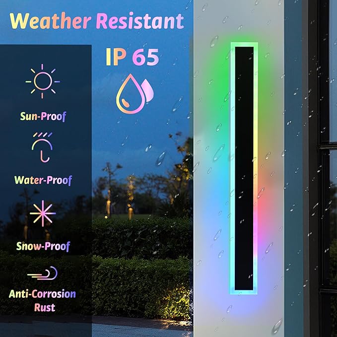 MELUCEE 2 Pack 40in Long Outdoor LED Wall Lights IP65 Waterproof Modern RGB Exterior Wall Light Fixture Black for Courtyard Garage Patio Porch, Remote Control Included