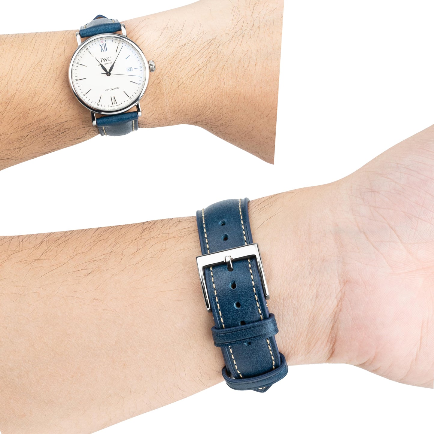 Gomvadr Vintage Genuine Top Grain Leather Watch Strap Quick Release, 18/19/20/21/22/24mm, Silver/Black Buckle, Universal Fit Unisex for Daily Wear (Blue with Silver Buckle, 18mm)