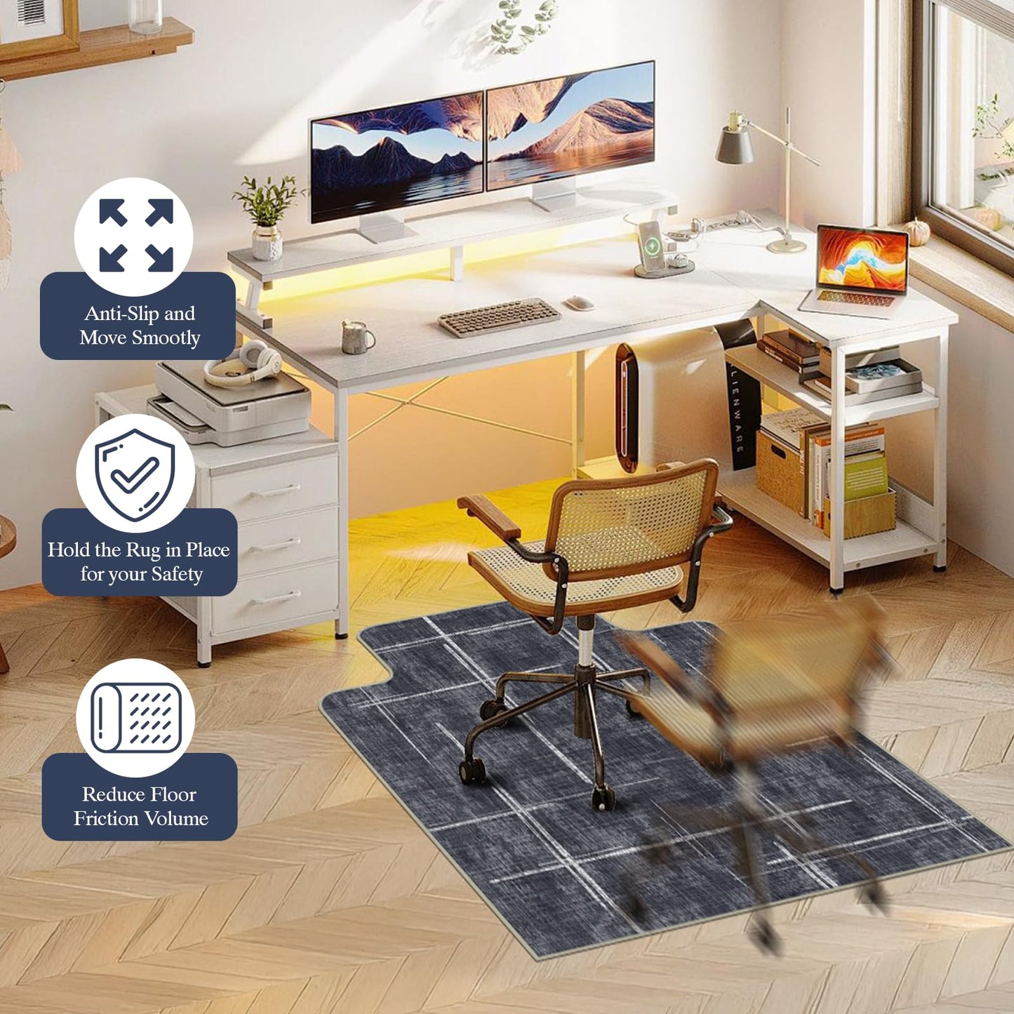 Office Chair Mat for Hardwood Floor & Tile Floor,36"X 48" Heavy Duty Desk Chair Mat for Hard Floors, Under Desk Rug for Rolling Computer Chair,Anti Slip,Low Pile Carpet Protector-Convex