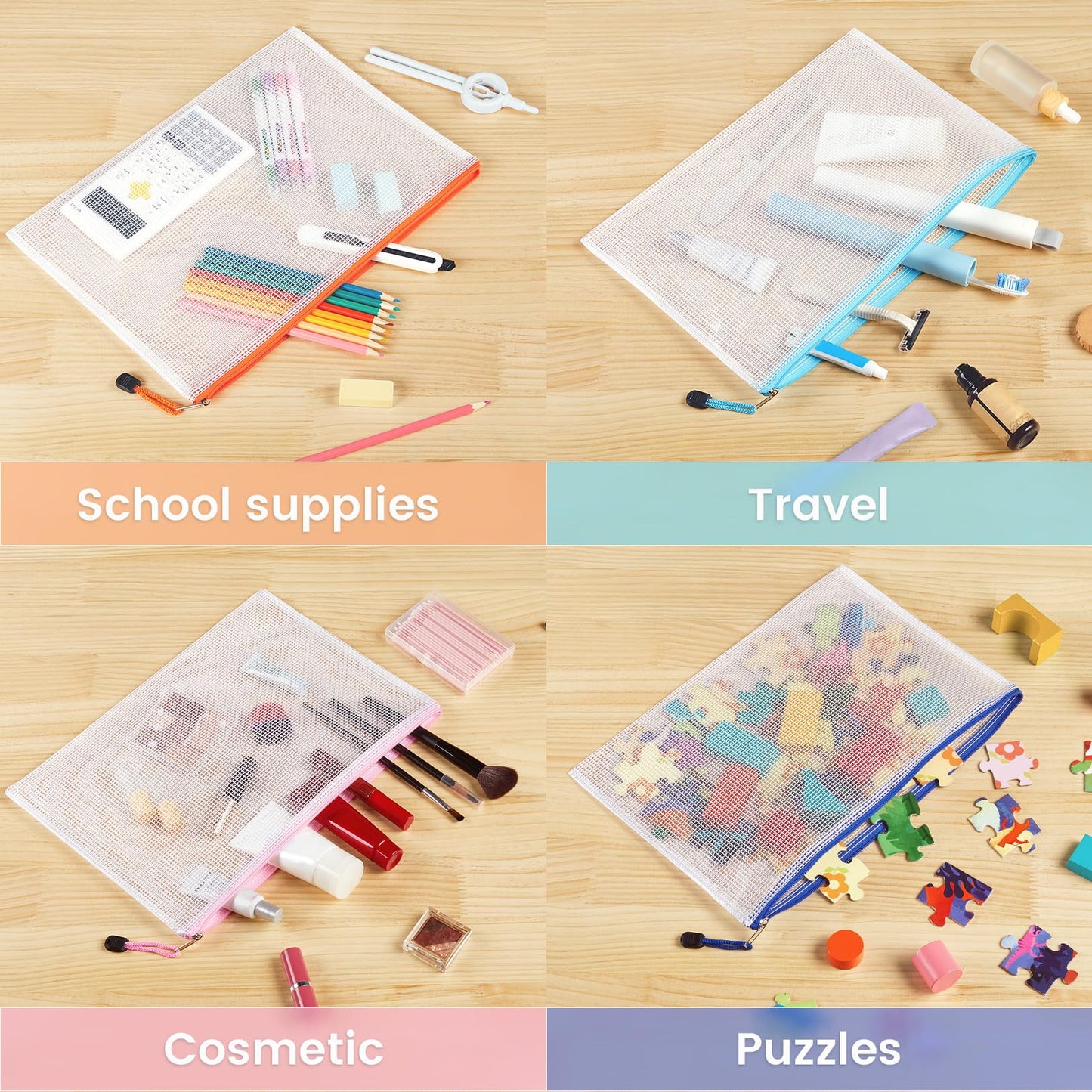 Sooez 36 Pack Mesh Zipper Pouch with Sticky Labels, A4 Mesh Bags, Toy Storage Board Game Puzzles Organization, Sturdy Letter Size File Folders Organizer for Teacher School Classroom Office Supplies