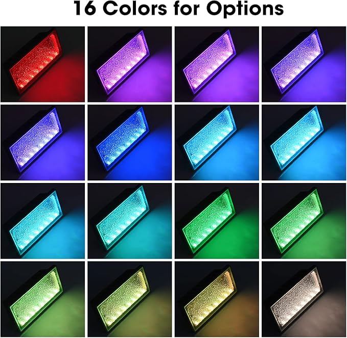 Solar Paver Lights, 4x8 Brick Driveway Lights, IP67 Waterproof Outdoor Pathway Light, Recessed Landscape Lighting for Walkway, Patio, Garden, Lawn, Yard, Pool, Pavers, Warm White+RGB, 2 Pack