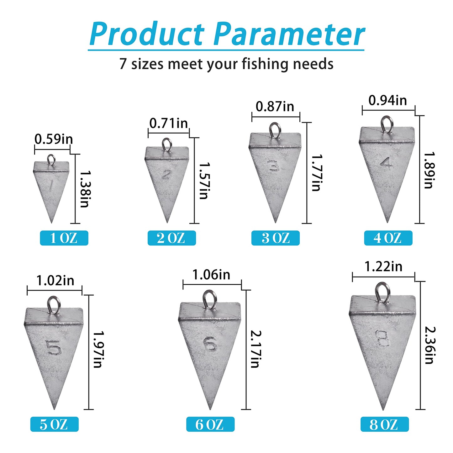 Pyramid Sinkers Fishing Weights Saltwater Pyramid Weights for Surf Fishing Gear Tackle 1oz 2oz 3oz 4oz