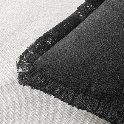 MIULEE Decorative Throw Pillow Covers Neutral Linen Fringe Throw Pillows Euro Shams Set of 2 Black Boho Farmhouse Cushion Covers for Couch Sofa Bed Living Room Spring Home Decor 26x26 Inch
