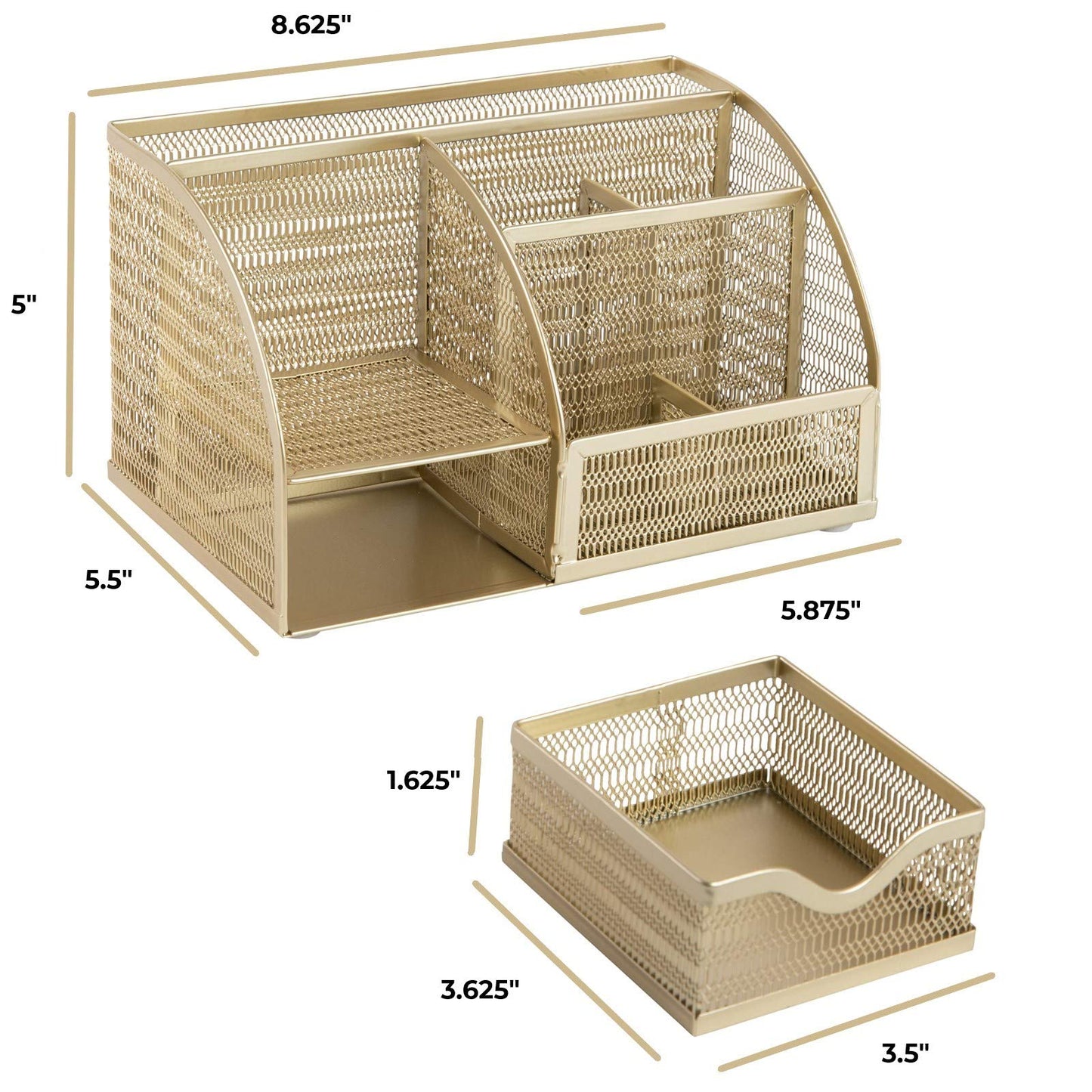 BLU MONACO | Gold Desk Organizer with Drawer | Metal Desktop Caddy with Six Compartments for Office Supplies | Stylish Desk Organizers and Accessories for Home or Office