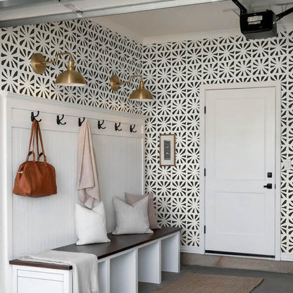 Fiula Boho Peel and Stick Wallpaper Vintage Wallpaper Geometric Wall Paper 393"×17.3" Black and Beige Retro Contact Paper Renter Friendly Self-Adhesive Waterproof Removable Bathroom Bedroom Vinyl