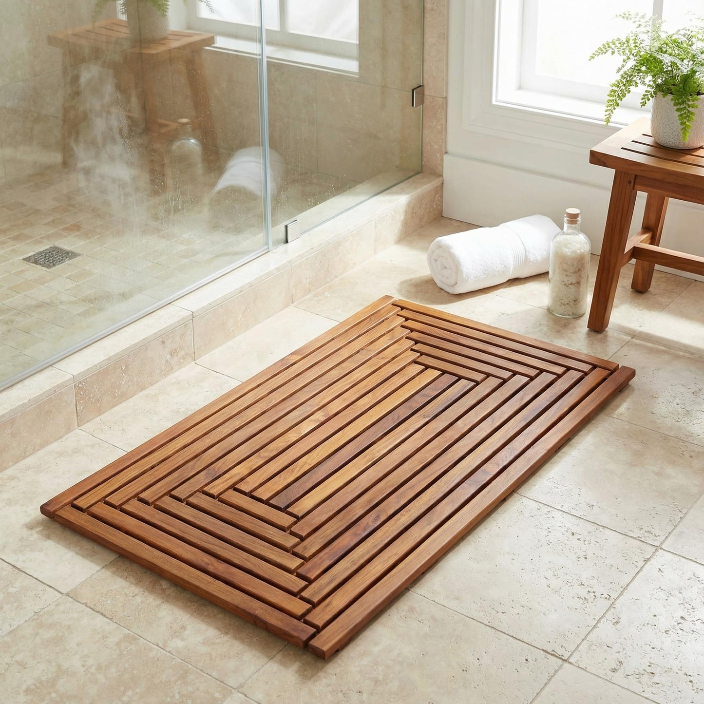 Bare Decor Giza Shower, Spa, Door Mat in Solid Teak Wood, 36" x 20"