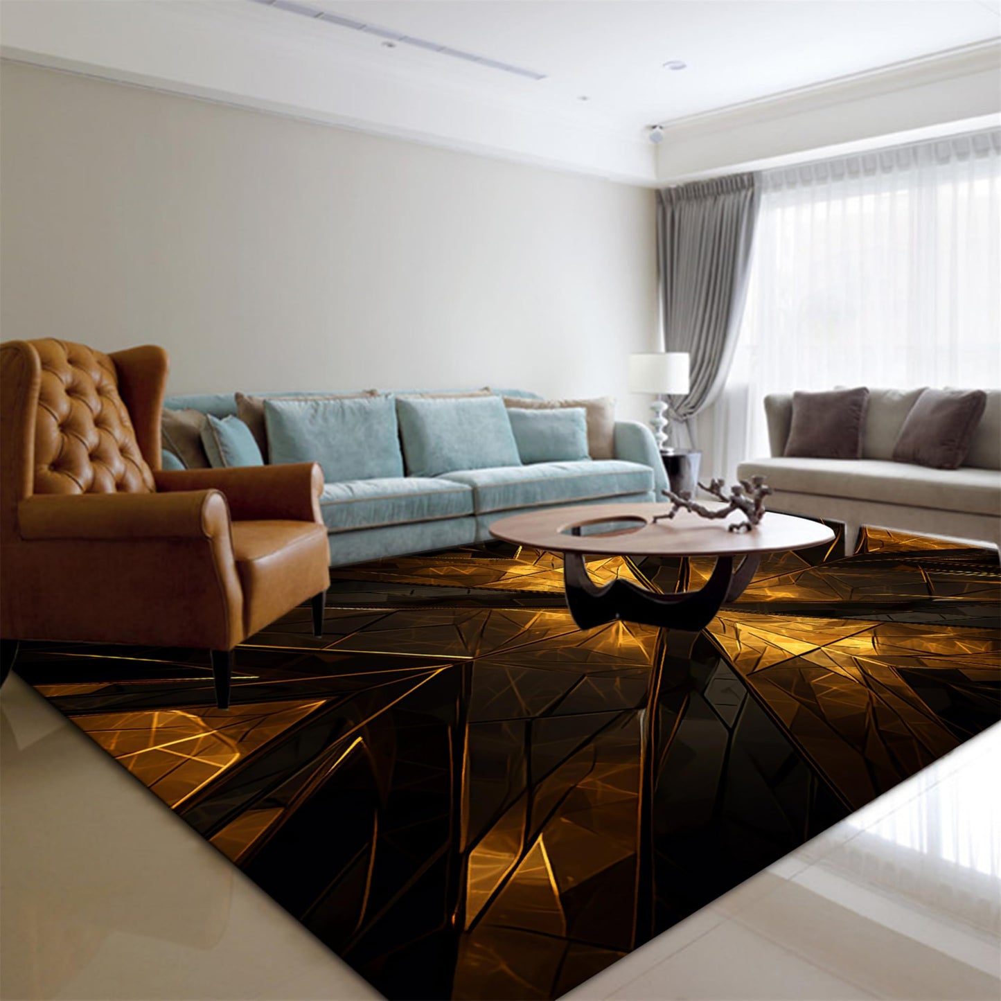 Modern Abstract Rug, Soft Non-Shedding Washable Rug, Gilt Dimensional Folded V Pattern with Non-Slip Backing, Low Pile Floor Mat Indoor Rug, Gold Rugs Gray Rugs 2x3ft