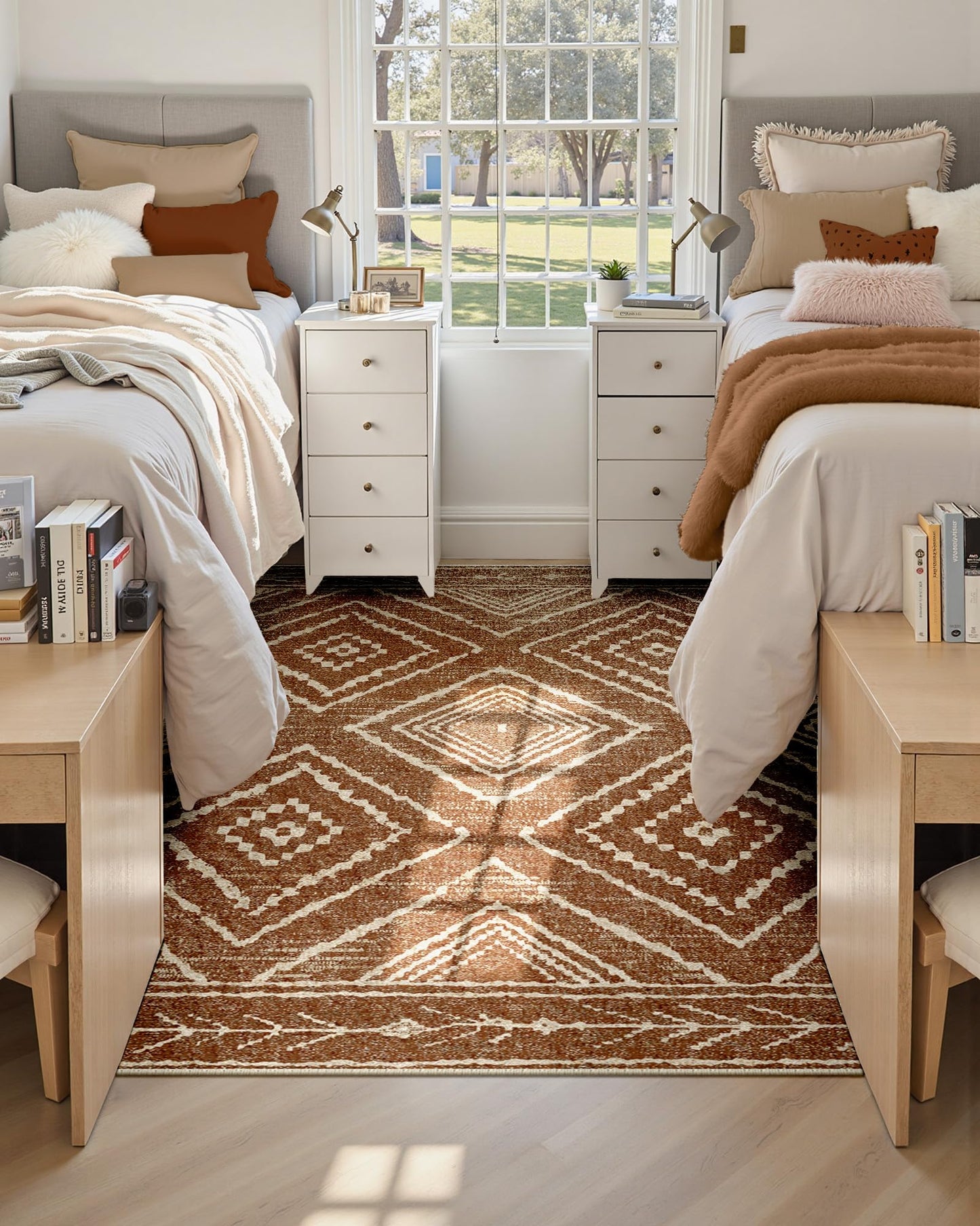 BESTSWEETIE Area Rug 4x6 Rug Machine Washable Non-Slip Low Pile Print Pattern Western Rug for Living Room Bedroom Entryway Tribal Series -Yellowbrown/Cream