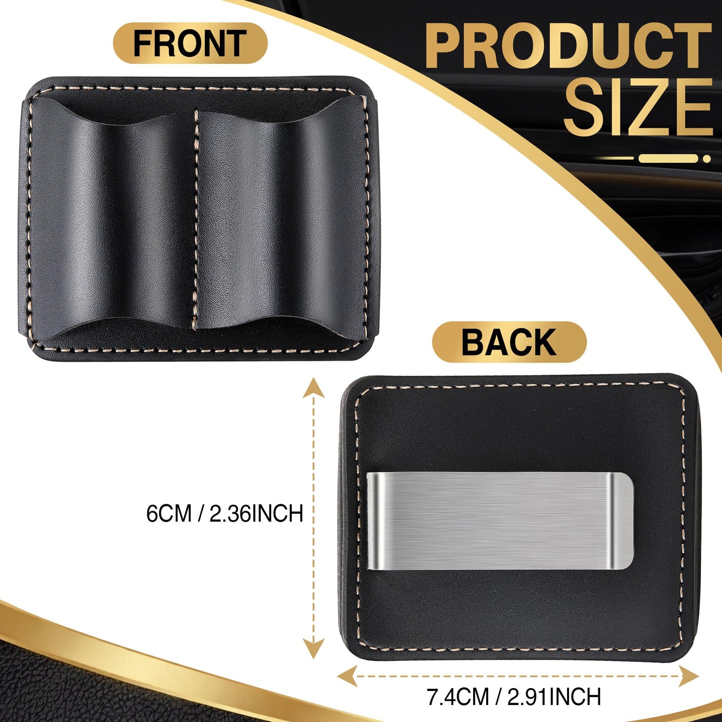 ElectricWise 2 Pack Black Leather Pen Holder for Car - Durable Vehicle Pencil Storage Organizer, Universal Car Pencil Holder Clip for Cars Notebook, Strong Grip Leather Pen Loop for Office & Commute