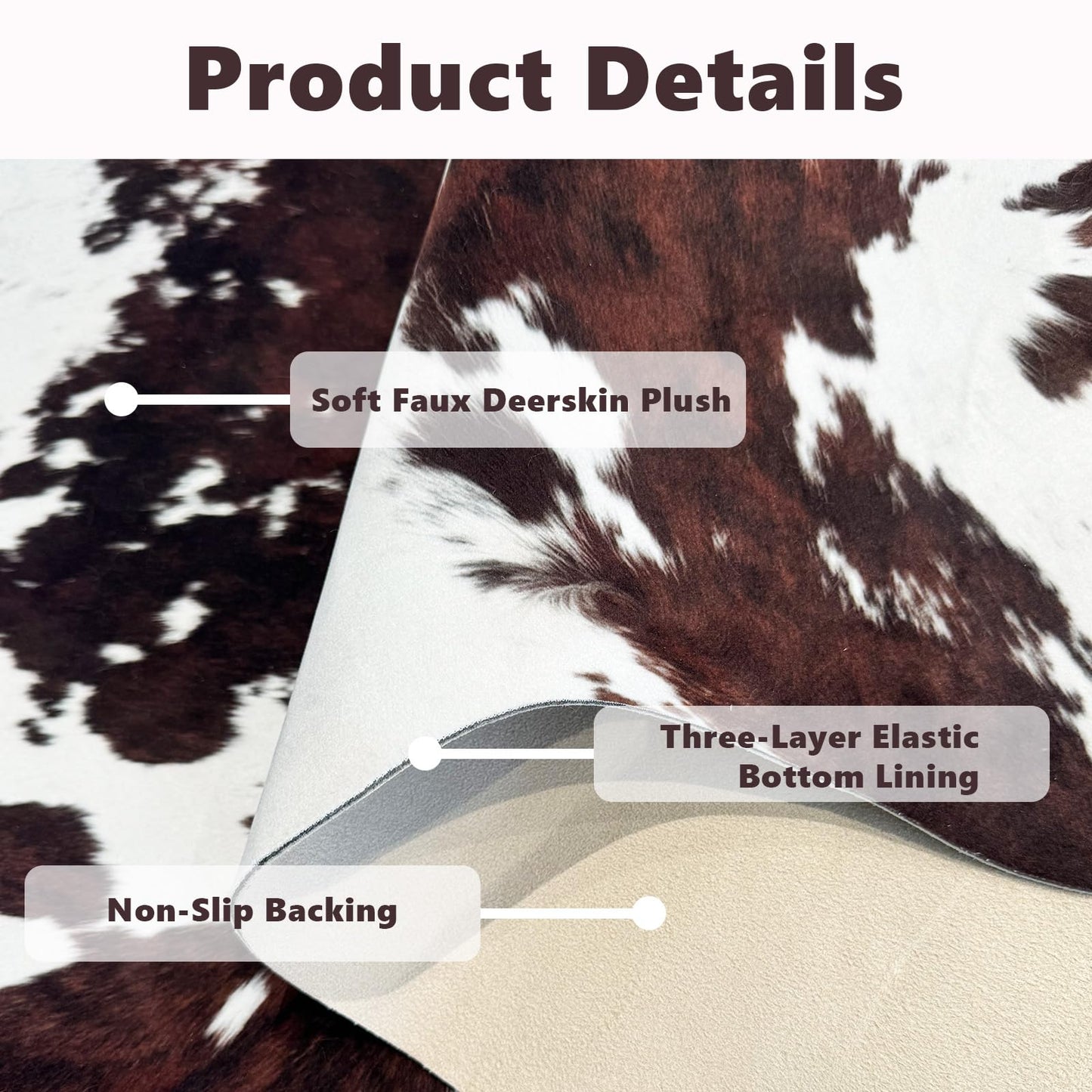 Cow Hide Rug Faux Cowhide Rug 4.6x5.2 ft Small Cow Print Cow Rugs for Bedroom Living Room Dining Room Western Decor Brown Animal Print Non Slip Area Carpet