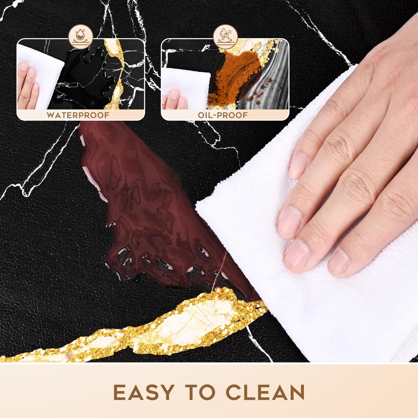 ASPMIZ 2 Piece Marble Kitchen Runner Rugs Set, Anti Fatigue Cushioned Kitchen Floor Mats, Black Gold Marble Kitchen Rugs Non Slip, PVC Waterproof Kitchen Mats for Sink, 18'' x 48'' + 18'' x 60''