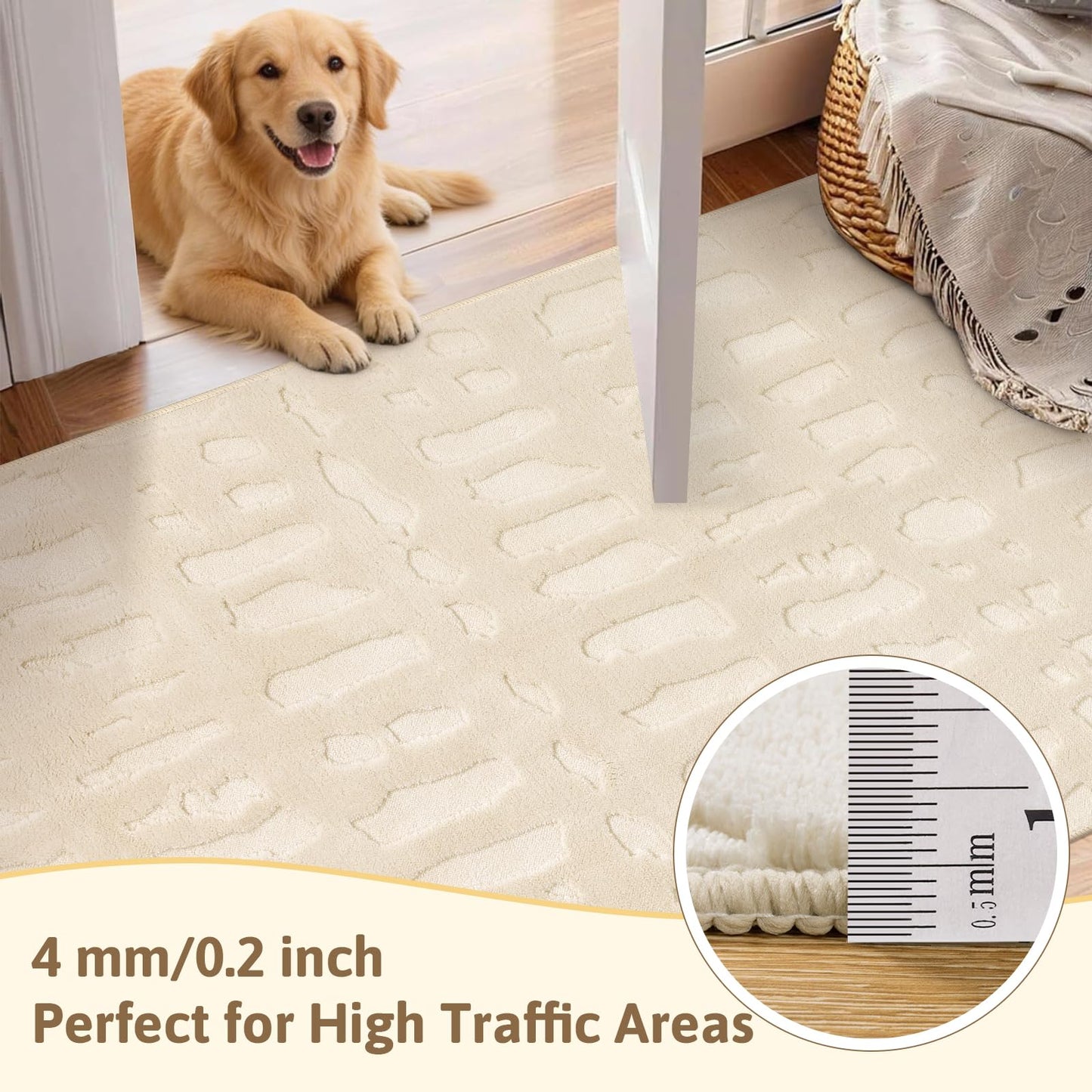 Yamaziot 8x10 Washable Area Rug, High-Low Grid Textured Living Room Rugs, Soft Fluffy Non-Slip Mats Stain Resistant Contemporary Bohemian Carpet for Dining Room, Kids Nursery Room, Bedroom, Office