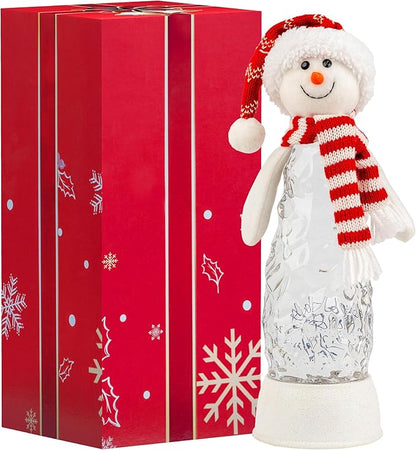 Christmas Snowman Decorations, Lighted Snowman Plush Swirling Glitter Musical Christmas Snow Globe, Christmas Water Lantern Ornaments for Festival Decoration Gifts