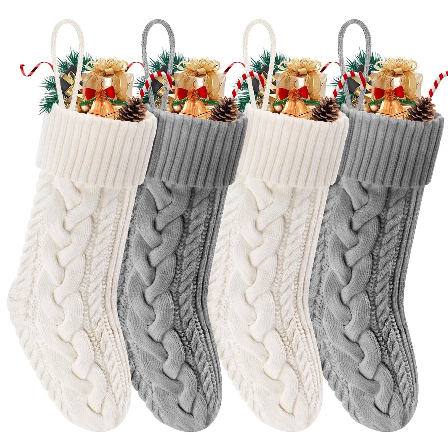 Doitory Christmas Stockings 4 Pack 18 Inches Large Size Knitted Stocking Christmas Decorations for Family Holiday Party Decor