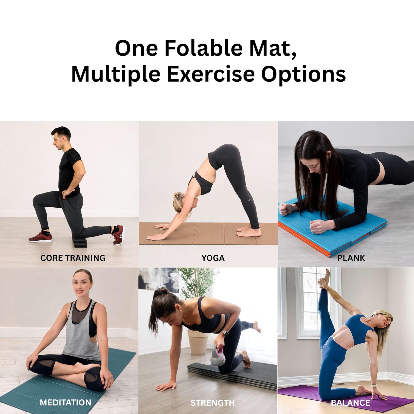 Feetlu Foldable Yoga Exercise Mat, 6mm/8mm/10mm/12mm Thickness, 72 x 24 Inch - Lightweight, Anti-Slip, and Easy to Store for Yoga, Pilates, Home Workouts, and Floor Exercises (Coffee 6mm)