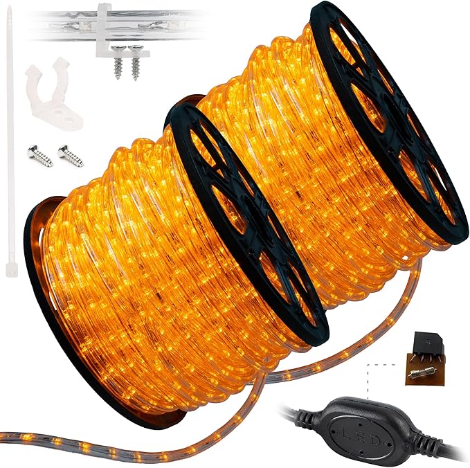 WYZworks 3312LEDs 300ft LED Outside Rope Lights, Outdoor ETL Certified Waterproof Permanent 360 Degree Flexible Bend & Light Emitting, Connectable, Christmas Palm Tree Exterior Landscape, Orange