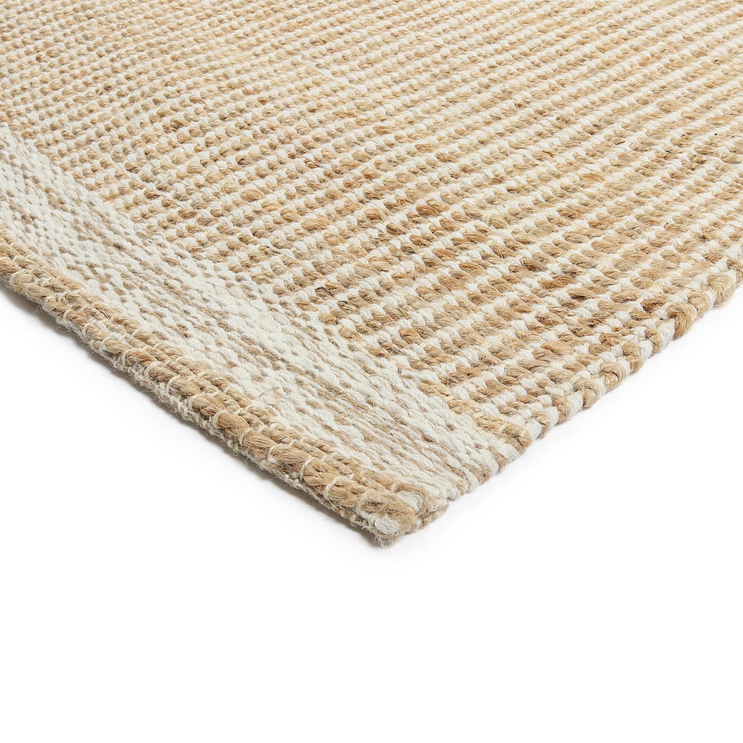 RUSVILLA 6' x 9' Jute & Wool Mini Check Area Rug with 4-Inch Border | Handwoven, Pile - 0.6"| Living Room, Dining & Bedroom Rug, Neutral Indoor Natural Farmhouse Décor (6' x 9')