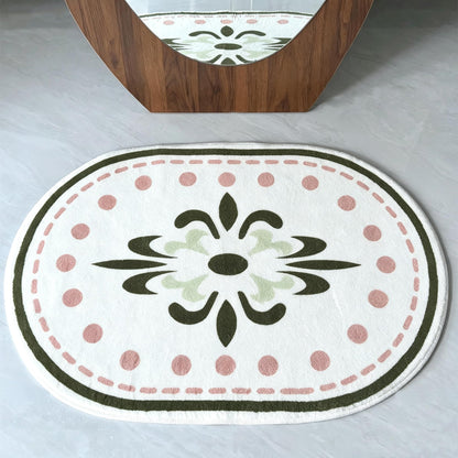 White Bathroom Rugs Soft Cute Bath Mat for Bath Floor 20x32inch, Machine Washable Non-Slip Bath Mats for Shower Toilet Tub, Kid’s Bathroom Decor Plush Carpet (Green Floral)