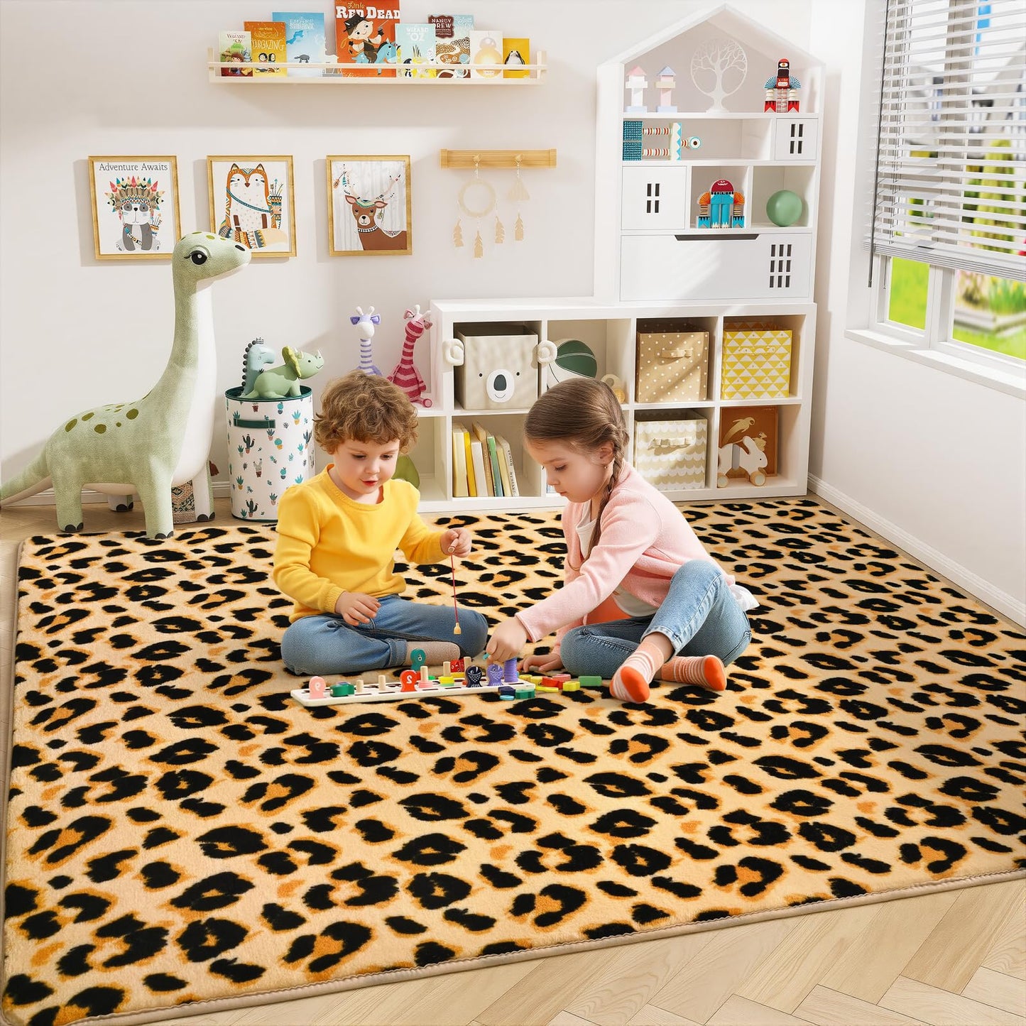 Amearea Soft Leopard Rugs for Bedroom Living Room, 3x5 Modern Cheetah Print Thickened Memory Foam Rug, Fluffy Indoor Washable Animal Rug Carpet for Kids Boys Girls Dorm Nursery Room Home Decor, Khaki