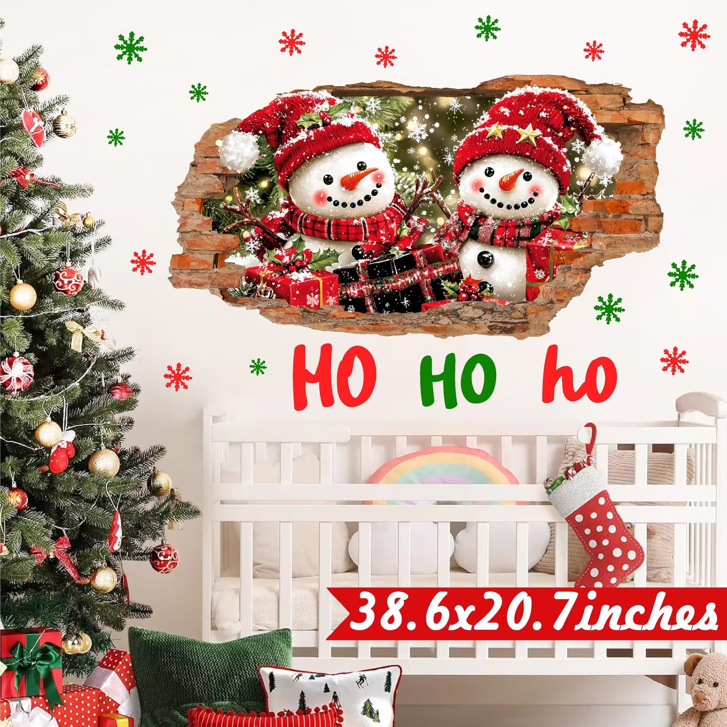 Christmas Wall Decoration Stickers Large Snowman Wall Decals Peel and Stick Xmas Indoor Home Office Decor 3D Winter Wall Sticker Merry Christmas Art Mural for 2026 New Year Holiday Kids Party Supplies