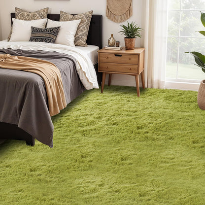 Area Rugs 6x9 Living Room: Green Fluffy Shag Carpet for Living Room-Fuzzy Furry Plush Soft Kids Girls Shaggy Bedside Indoor Floor Rug for Teen Dorm Home Decor Aesthetic (Lawn Green,6x9 Feet)