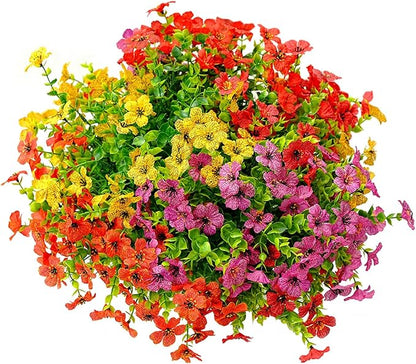 Outdoor Artificial Flowers, 16 Bundles Fake Flowers Summer Decoration, No Fade Faux Plastic Shrubs for Garden Patio Porch Window Box Decor (Mix 4 Color)