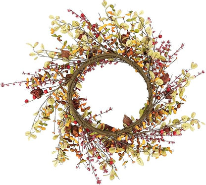 YNYLCHMX 18" Fall Wreaths for Front Door, Artificial Autumn Wreath, Fall Wreath with Eucalyptus Leaves and Berries for Home Porch Window Wall Farmhouse Decor, Indoor Outdoor, Holiday Decor