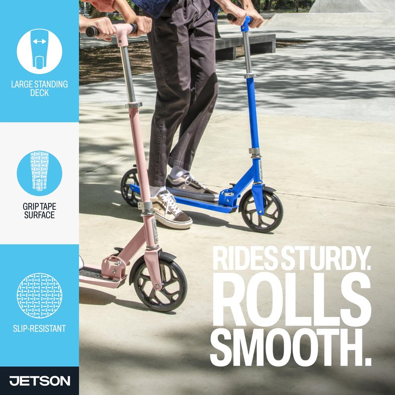 Jetson Hex 2-Wheel Kick Scooter, Sturdy Wide Deck, Rear Brake, Easy-Folding Mechanism, Kickstand, Ages 8+ Blue, JHEX-ABL